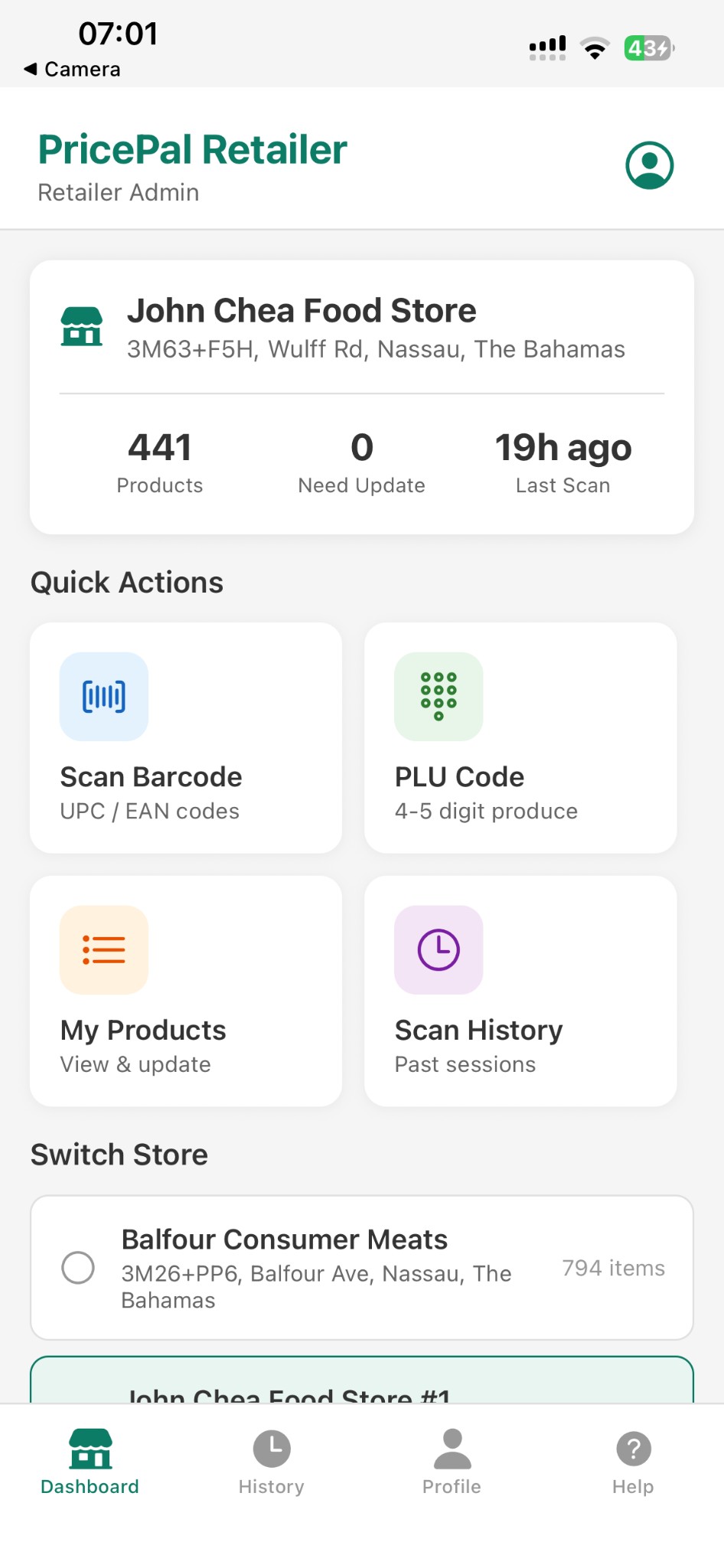 PricePal Retailer App Dashboard